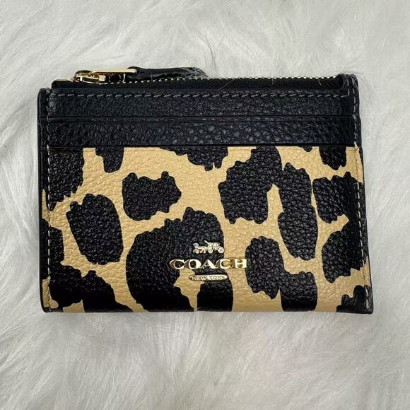 Coach Mini Skinny Id Case With Leopard Print CBL75 With Key Ring Key Chain NWT - Picture 2 of 3